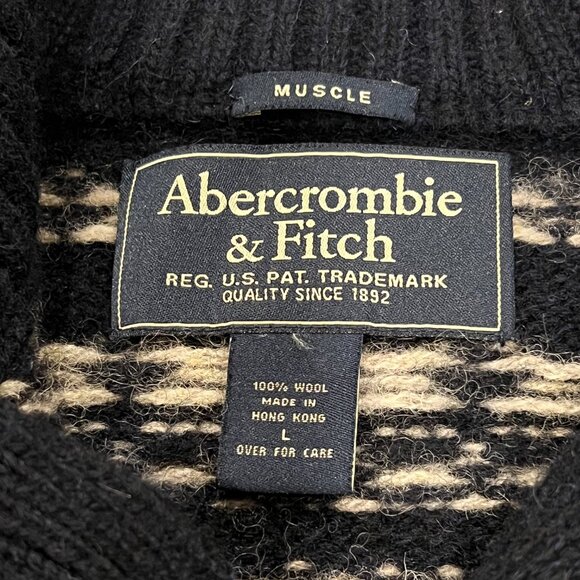 Abercrombie Fair Isle Muscle Wool Sweater, Black Gray, L - Picture 3 of 7